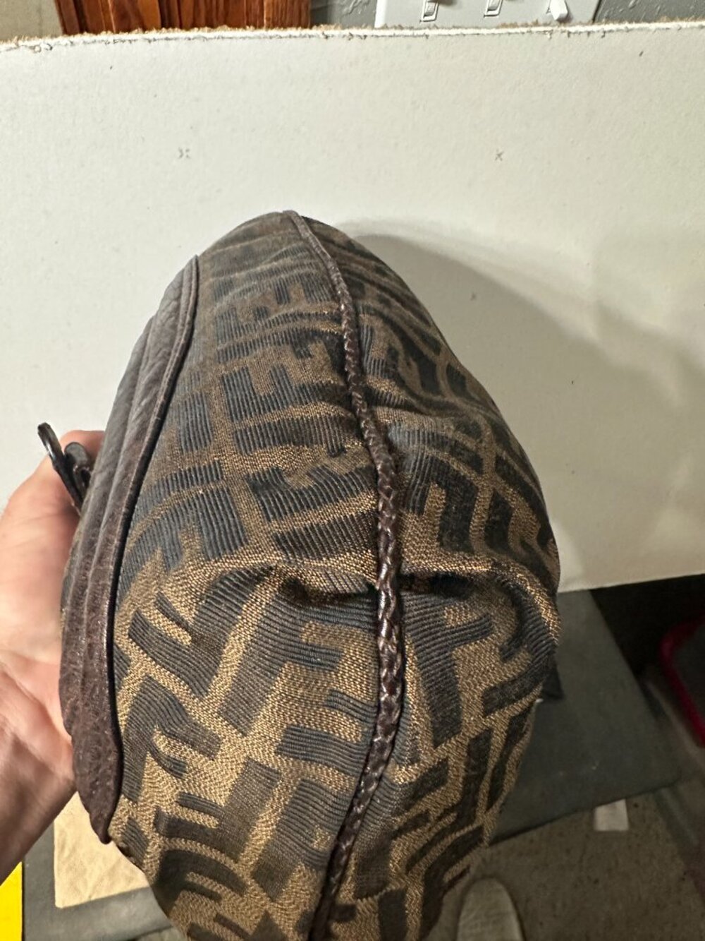 Fendi Zucca FF Monogram Spy Hobo Braided Handle Ostrich Original Tag Missing zip - Picture 7 of 12